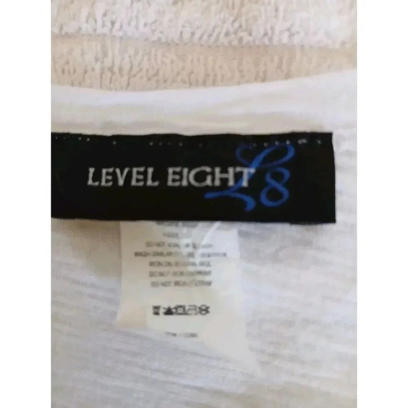 Level Eigth Womens Top Size Large Striped White Navy Scoop Neck Short Sleeve - Picture 13 of 14